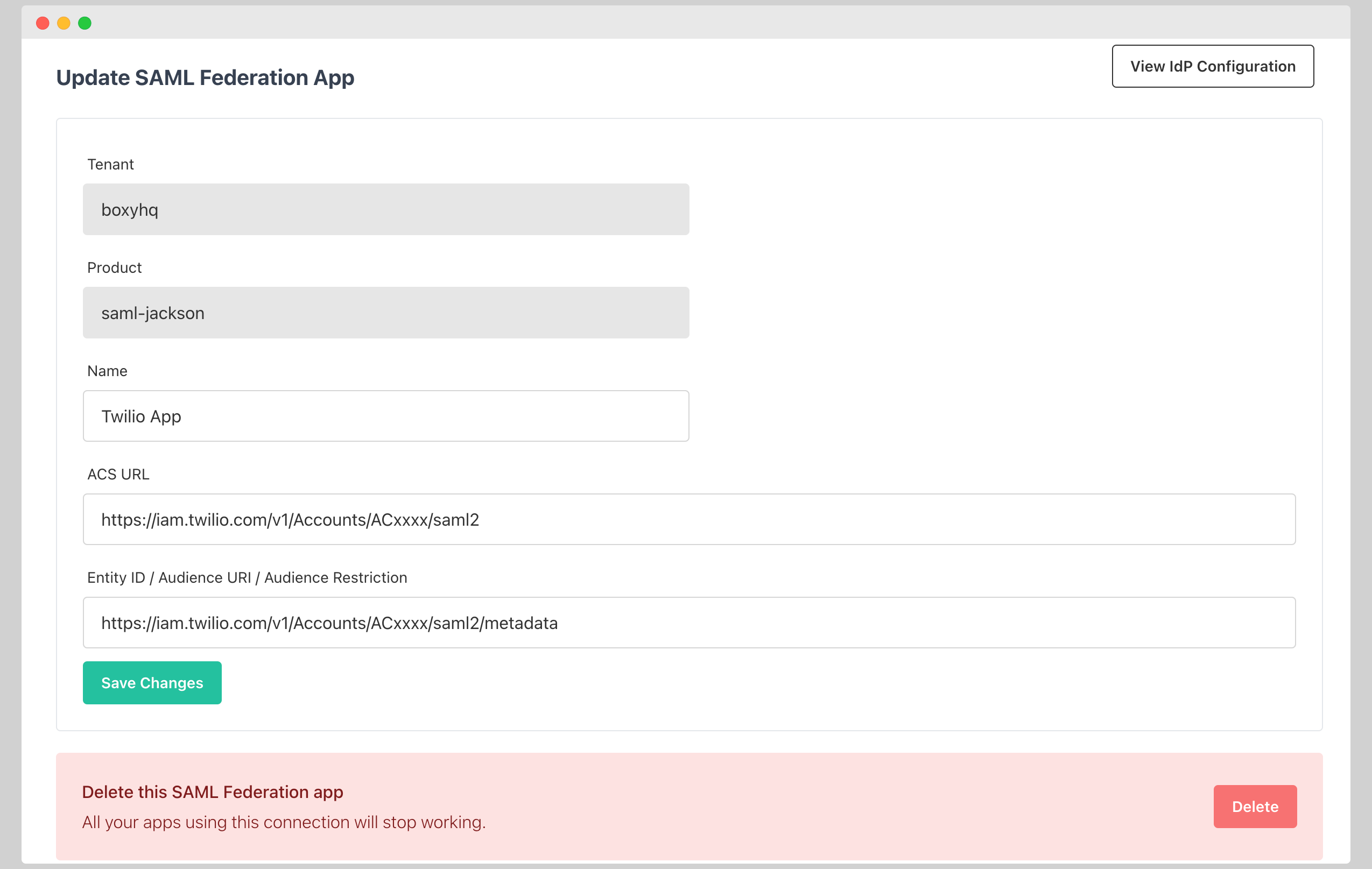 Update SAML Federation App